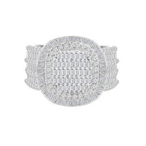 Men's Diamond Ring Baguette and Round Diamonds 2.35ct, 14k White Gold, 14.6g