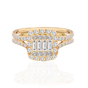 Ladies Split Shank Baguette and Round Diamond Ring, 0.98ct, 14k Yellow Gold, 3.6g