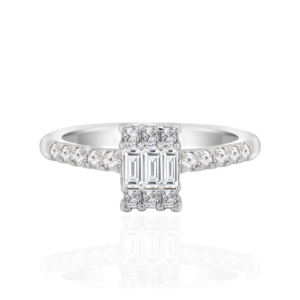 Ladies Baguette and Round Diamond Ring 14k White Gold, 0.51ct, 2.5g