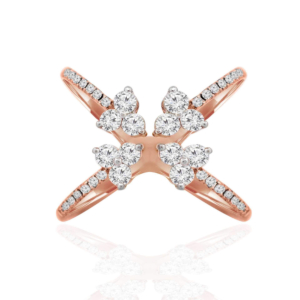 Flower X Diamond Ring Split Shank 0.77ct, 14k Rose Gold, 3.4g