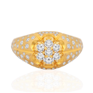 Men's Diamond Flower Ring 1.10ct 14k Yellow Gold, 4.9g