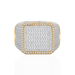 Men's Diamond Ring Baguette and Round Diamonds 2.41ct, 14k Yellow Gold, 13.3g