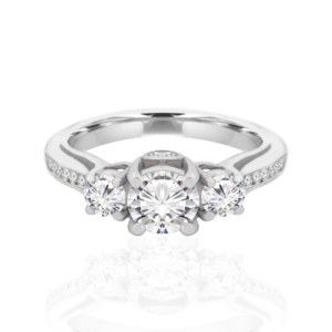 Ladies Genuine 3 Stone Engagement Ring with Side Stones 1.28tcw, 14k White Gold 4.1g